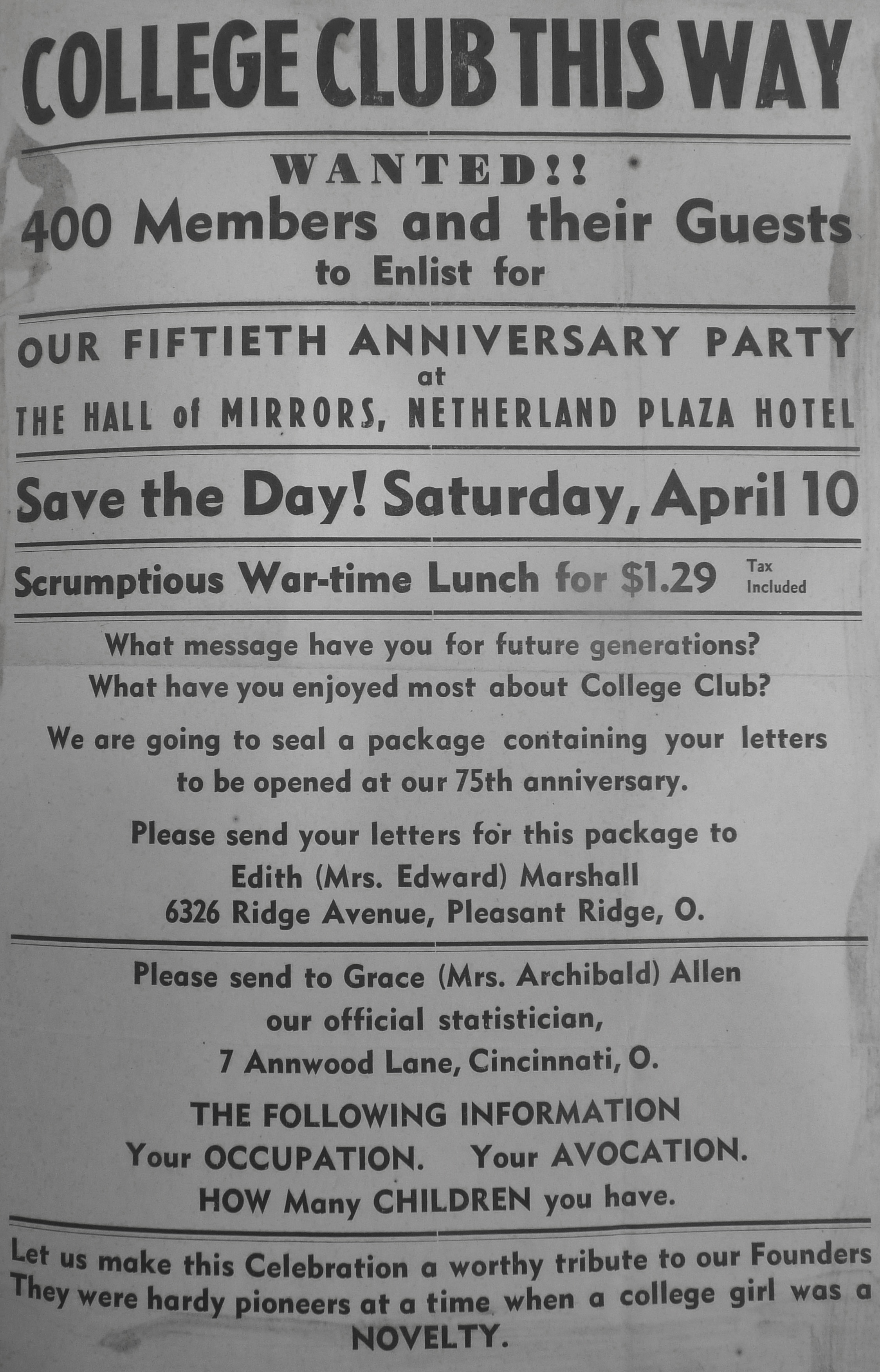 The 50th Anniversary - College Club of Cincinati